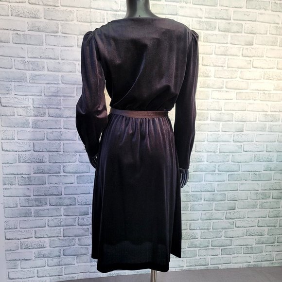 Vintage 70s 80s J.M. II Womens M Black Velour Holiday Long Sleeve Cocktail Goth - Picture 6 of 10